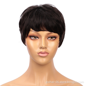 Aisi Hair Natural Looking Cheap Vendor Short Pixie Cut Regular Wave Black Brazilian Hair For Black Women Human Hair Wigs